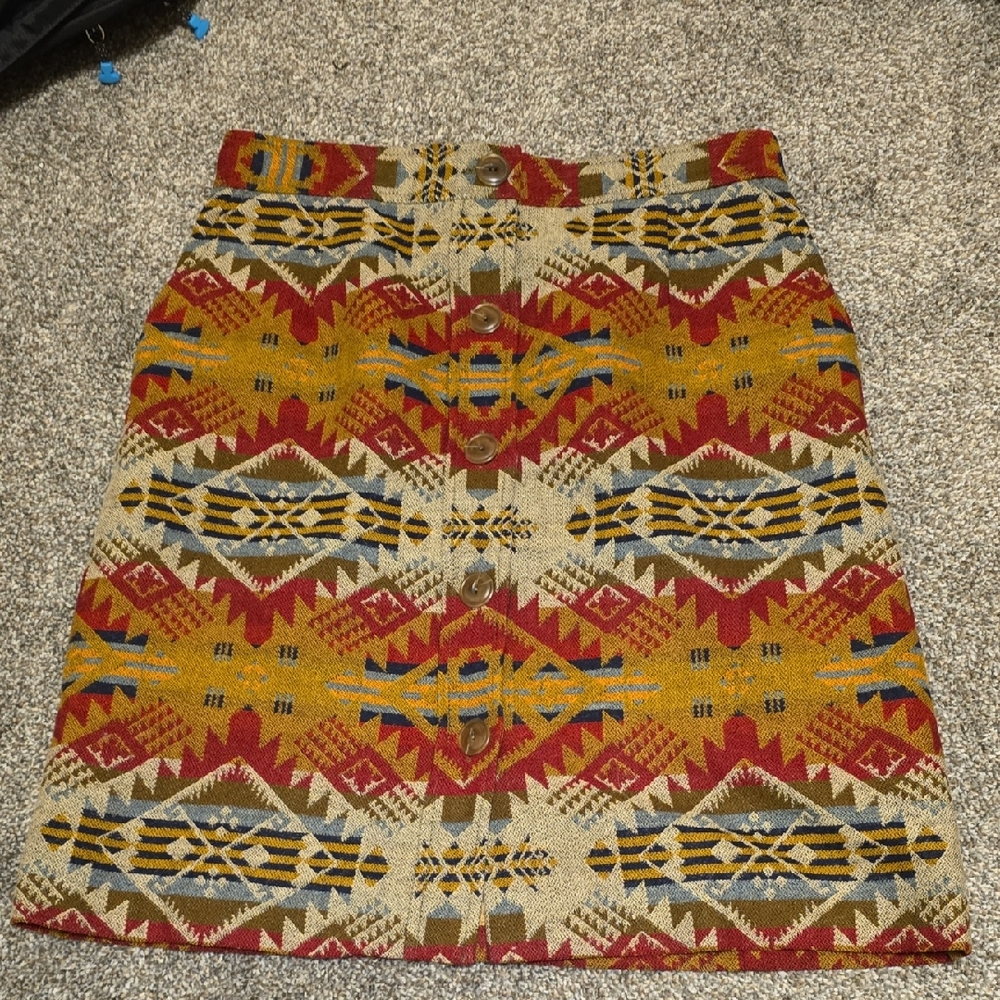 Pendleton Red And Yellow Patterned A-Line Skirt - image 1